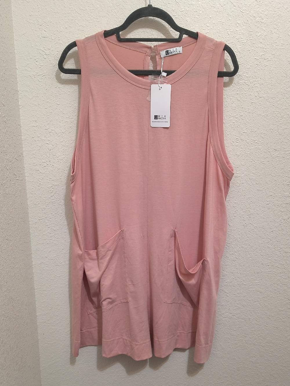 NWT UNIA Uniankiya Dusty Pink Sleeveless Romper Shorts W/Pocket Tunic L